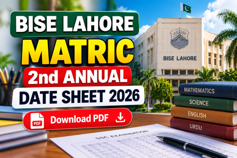 BISE Lahore Matric 2nd Annual Date Sheet 2026 PDF